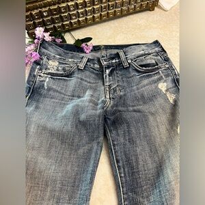 7 For All Mankind Jean Dojo shorts w distressed rips & worn detail Sz 24/0-1